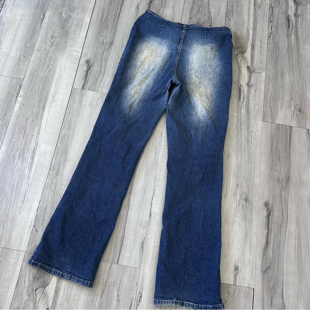Retro LIQUID X Jeans Size 4/6 Flare Leg Built in Triple Prong 3" Wide Denim Belt - Picture 3 of 6